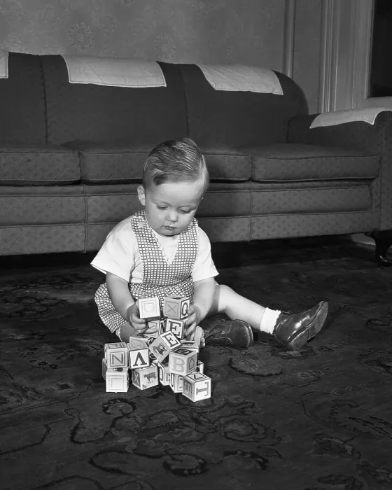 Framed Print : Little Boy Playing with Blocks Framed Print : Little Boy Playing with Blocks