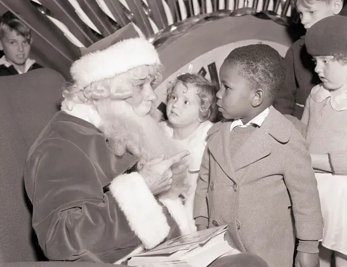 Framed Print : Little Boy Visiting Santa Framed Print : Little Boy Visiting Santa