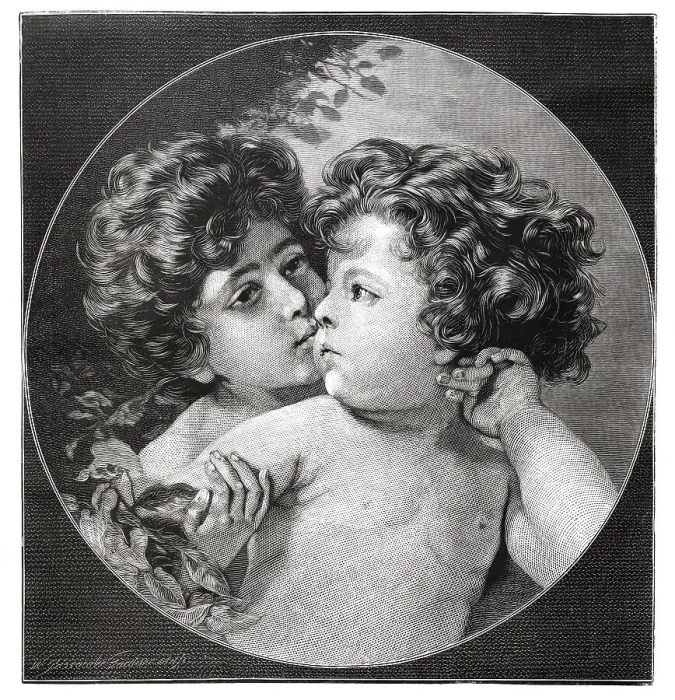 Framed Print : Two little brothers in love illustration 1888