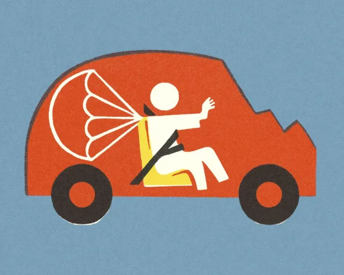 Framed Print : Little Car and Person with a Parachute Framed Print : Little Car and Person with a Parachute