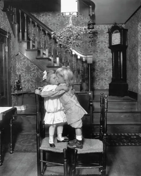 Framed Print : Little Children Kissing Under the Mistletoe Framed Print : Little Children Kissing Under the Mistletoe