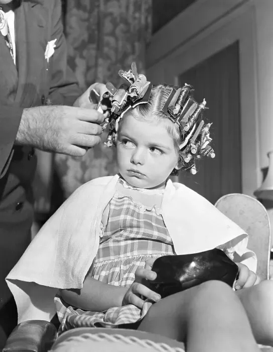 Framed Print : Little Girl Getting Permanent Waves
