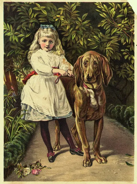 Framed Print : Little Girl Holding a Large Dog Framed Print : Little Girl Holding a Large Dog