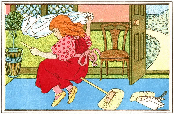 Little girl riding on a broom