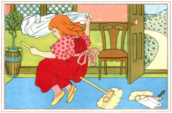 Framed Print : Little girl riding on a broom Framed Print : Little girl riding on a broom