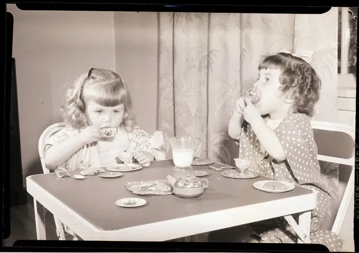 Framed Print : Little Girls Having Tea Party Framed Print : Little Girls Having Tea Party