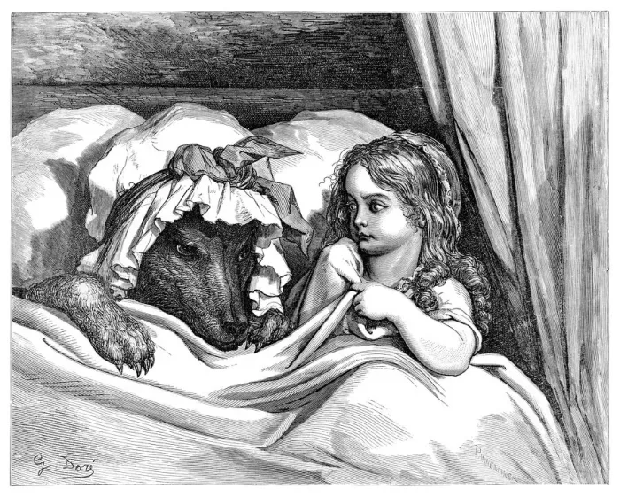Framed Print : Little Red ridding hood and the wolf Framed Print : Little Red ridding hood and the wolf