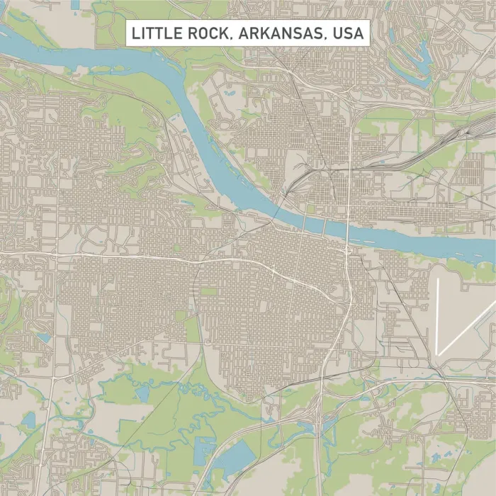 Framed Print : Little Rock Arkansas US City Street Map Framed Print : Little Rock Arkansas US City Street Map