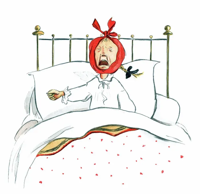Framed Print : Little Victorian girl ill in bed and wailing Framed Print : Little Victorian girl ill in bed and wailing