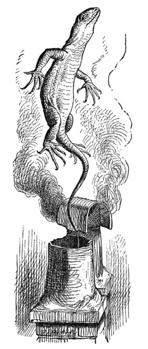 Framed Print : Lizard coming out of the chimney - Alice in Wonderland 1897 Framed Print : Lizard coming out of the chimney - Alice in Wonderland 1897
