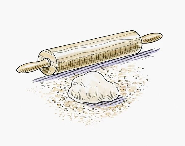 lllustration of rolling pin, pastry dough and rolled oats