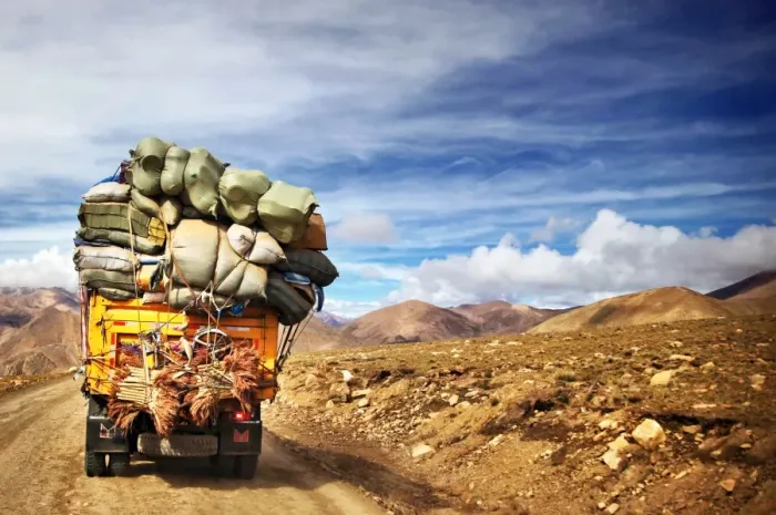 Framed Print : Loaded truck with bags in Himalaya MountainsTibet Framed Print : Loaded truck with bags in Himalaya MountainsTibet