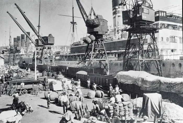 Framed Print : Loading Wool on Docking Area at Ship Framed Print : Loading Wool on Docking Area at Ship