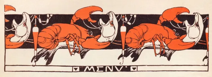 Framed Print : Lobster attacking fish snake art nouveau decoration 1897