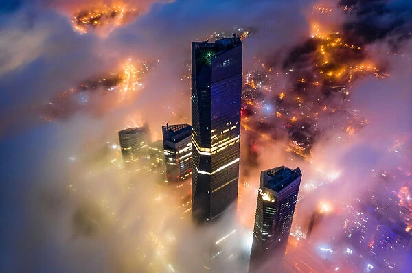 Local Landmark of Qingdao Cityscape in the Mist, Qingdao City, Shandong Province, China