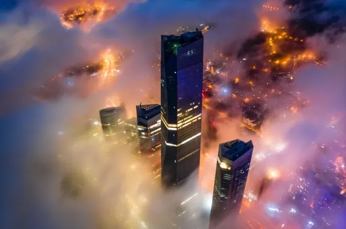 Framed Print : Local Landmark of Qingdao Cityscape in the Mist, Qingdao City, Shandong Province, China Framed Print : Local Landmark of Qingdao Cityscape in the Mist, Qingdao City, Shandong Province, China
