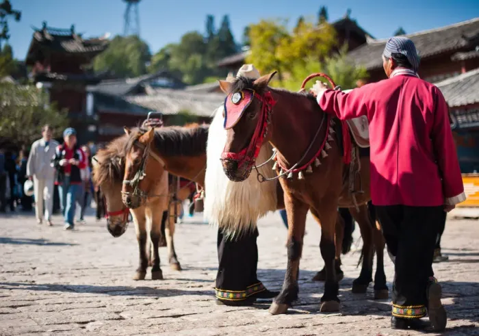 Framed Print : Local rider with his horse in China