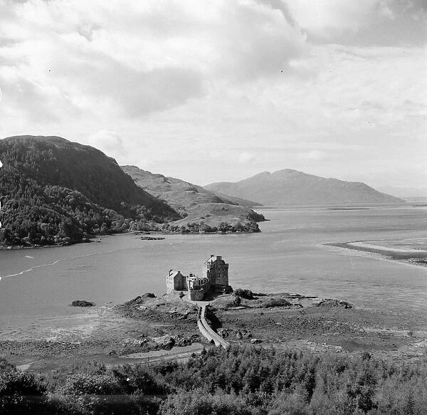 Loch Ness. circa 1955: Ruins on the shores of Loch Ness where the fabled