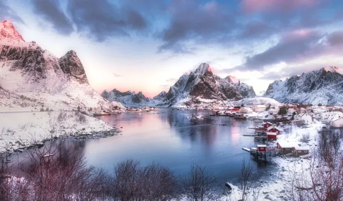 Framed Print : Lofoten in northern Norway. Photographed at dusk in winter Framed Print : Lofoten in northern Norway. Photographed at dusk in winter