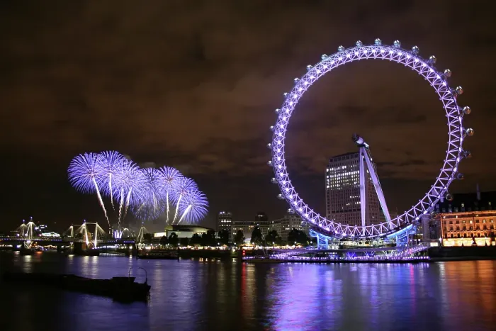 Framed Print : The London Eye at night with fireworks