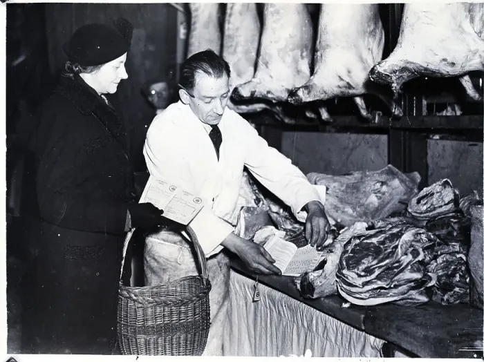 Framed Print : London Housewife Buying Meat Framed Print : London Housewife Buying Meat