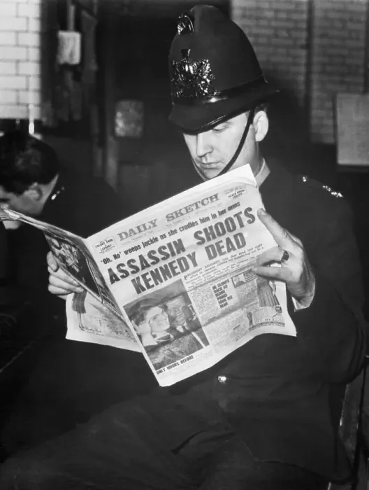 Framed Print : London Policeman Reading of President Kennedy's Assassination Framed Print : London Policeman Reading of President Kennedy's Assassination