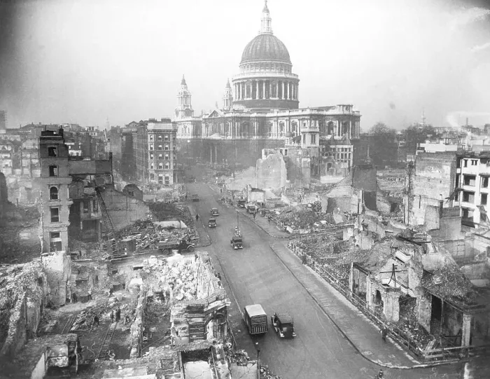 Framed Print : London Street, St. Pauls, After Air Raid Framed Print : London Street, St. Pauls, After Air Raid