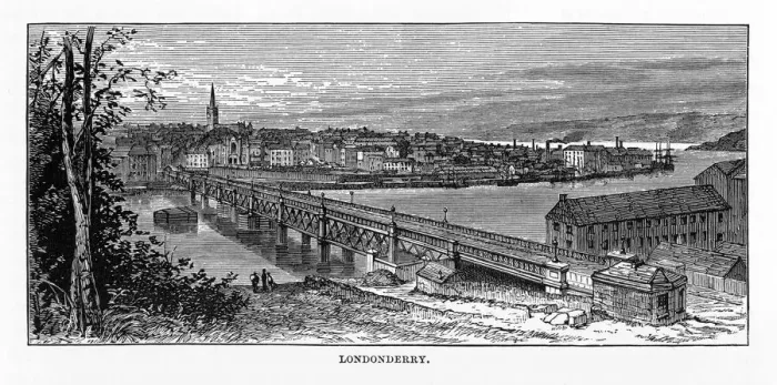 Framed Print : Londonderry, Derry, Donegal, Northern Ireland, Victorian Engraving, 1840