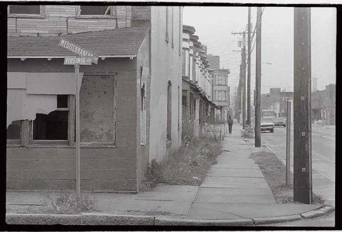Framed Print : Lone Man Walking on Deserted Sidewalk