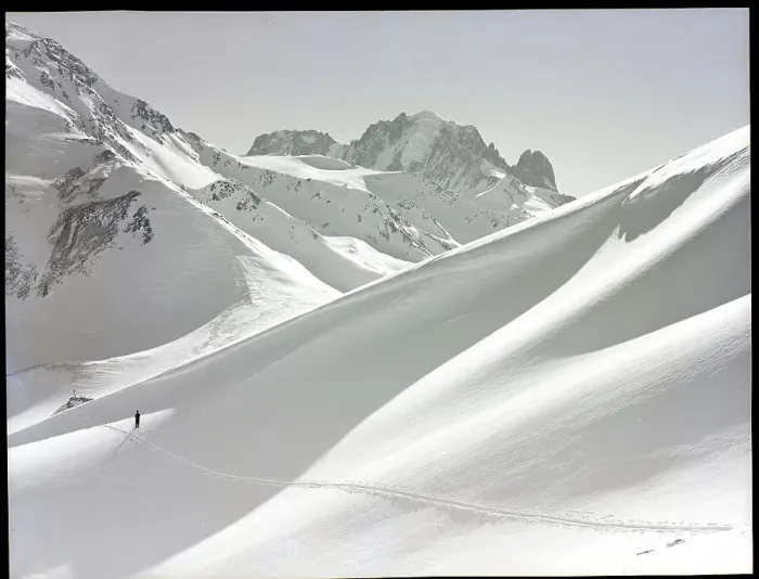 Framed Print : Lone Skier Shadowed by Mont Blanc Framed Print : Lone Skier Shadowed by Mont Blanc