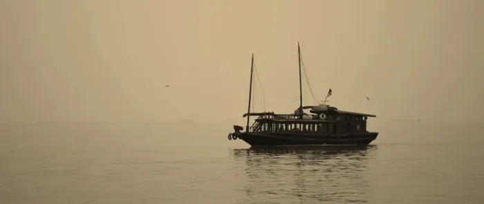 Framed Print : A lone vessel on Ha Long Bay Framed Print : A lone vessel on Ha Long Bay