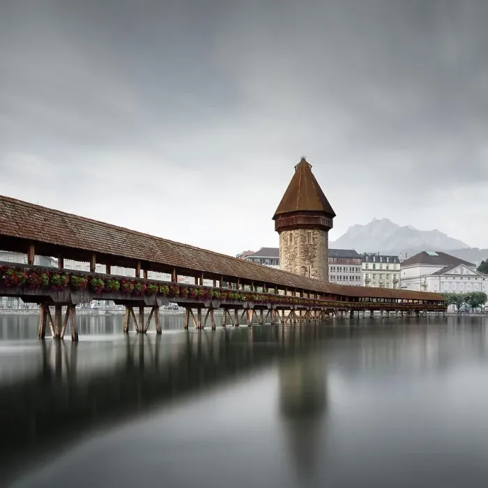 Framed Print : Long exposure of the Chapel Bridge, Lucerne, Switzerland Framed Print : Long exposure of the Chapel Bridge, Lucerne, Switzerland