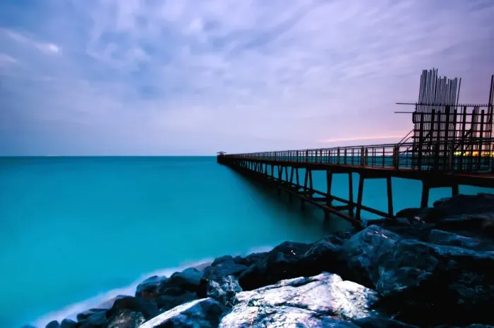 Framed Print : Long exposure of wooden pier over water Framed Print : Long exposure of wooden pier over water