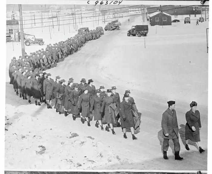 Framed Print : Long Line of Army Women Marching on Post Framed Print : Long Line of Army Women Marching on Post