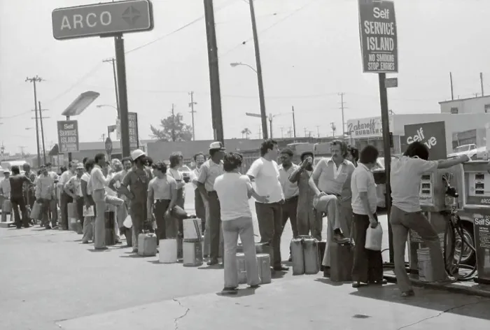 Framed Print : Long Line of Customers at Gas Station Framed Print : Long Line of Customers at Gas Station