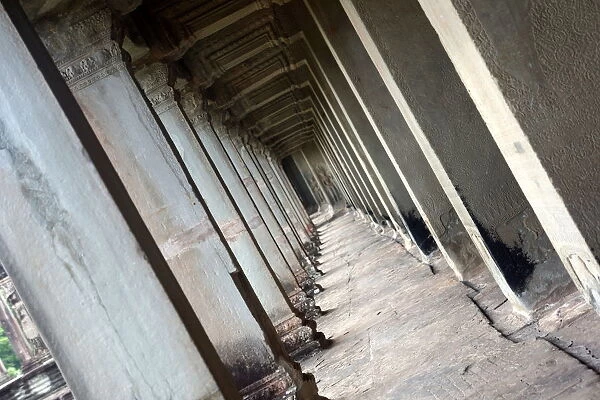 Long pillared corridor of Angkor Wat temple
