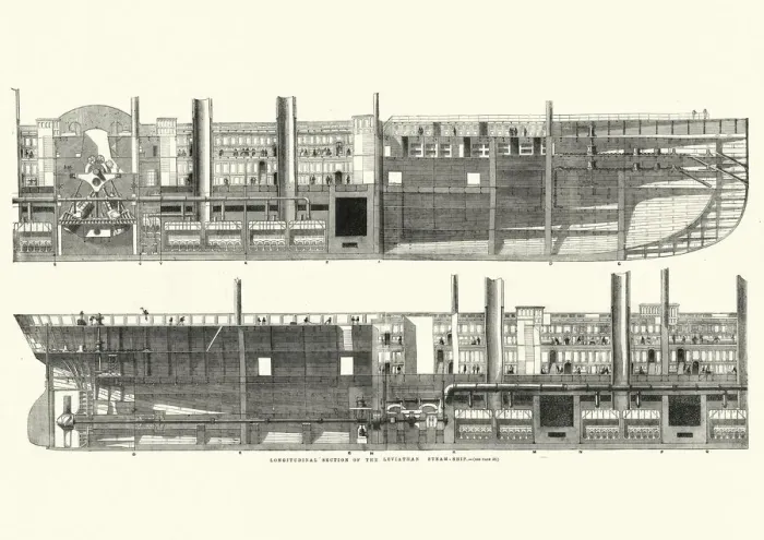 Framed Print : Longitudinal cross section of SS Great Eastern, Leviathan, Steamship, 19th Century