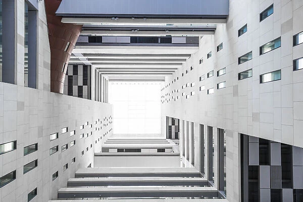 Looking up from the atrium of a highrise building