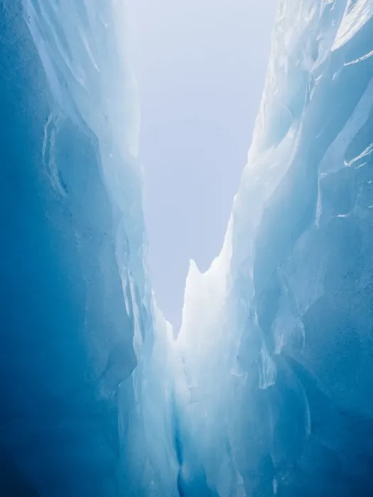 Framed Print : Looking up at the blue sky from deep with in a glaciers jagged crevasse Framed Print : Looking up at the blue sky from deep with in a glaciers jagged crevasse