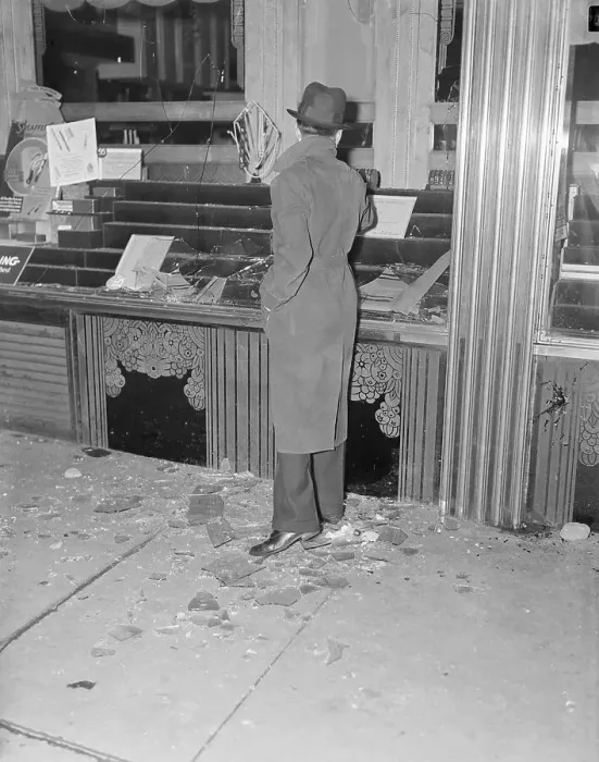Framed Print : Looking in Broken Window of Jewelry Store