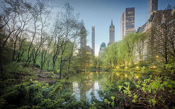 Looking East on the Duck Pond and Skyscrapers in Central Park