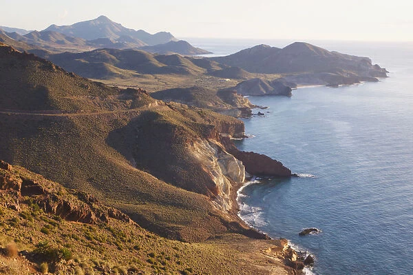 Looking east along the unspoiled coastline of cabo de gata-nijar natural park; almeria province spain