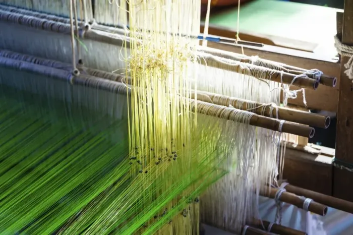 Framed Print : Loom, detail view, India
