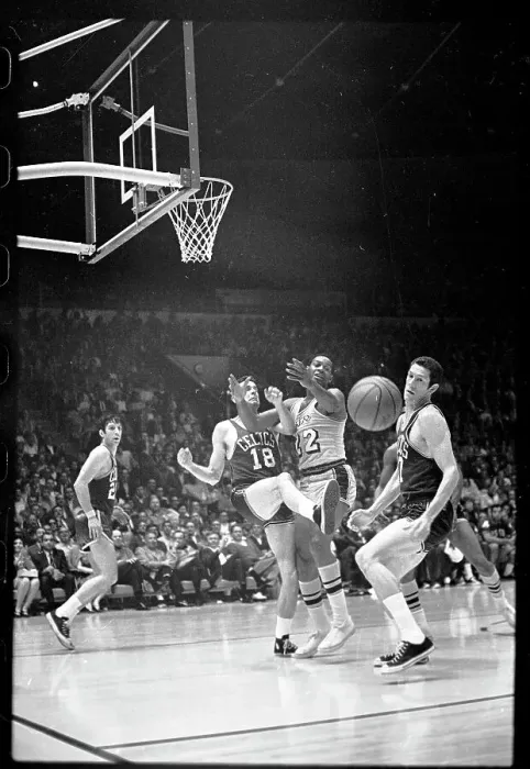 Framed Print : Loose Ball Eludes Elgin Baylor and Other Players Framed Print : Loose Ball Eludes Elgin Baylor and Other Players
