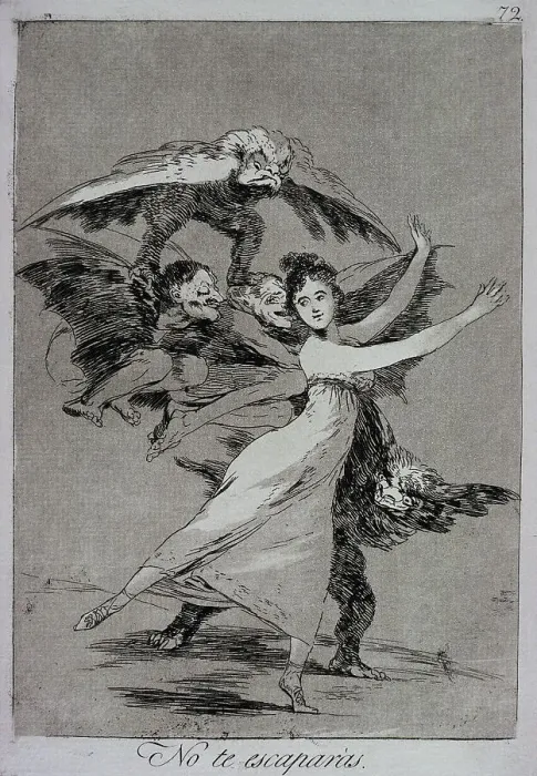 Framed Print : Los Caprichos No. 72: You Will Not Escape by Francisco Goya Framed Print : Los Caprichos No. 72: You Will Not Escape by Francisco Goya