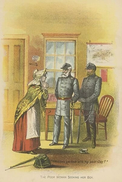 Lost Son. An illustration of a female civilian asking two soldiers What