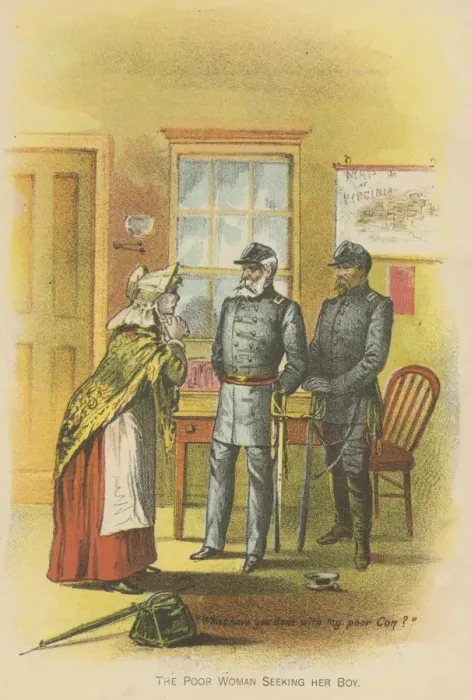 Framed Print : Lost Son. An illustration of a female civilian asking two soldiers What Framed Print : Lost Son. An illustration of a female civilian asking two soldiers What