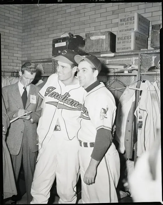 Framed Print : Lou Boudreau Congratulating Gene Bearden Framed Print : Lou Boudreau Congratulating Gene Bearden