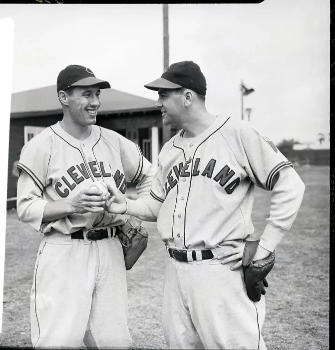 Framed Print : Lou Boudreau Handing Ball To Bob Feller Framed Print : Lou Boudreau Handing Ball To Bob Feller