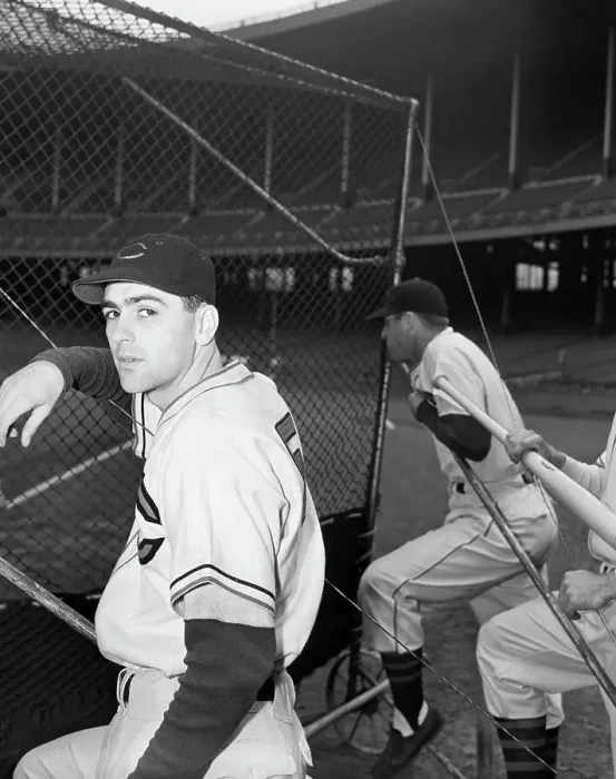 Framed Print : Lou Boudreau Posing Behind Fence Framed Print : Lou Boudreau Posing Behind Fence